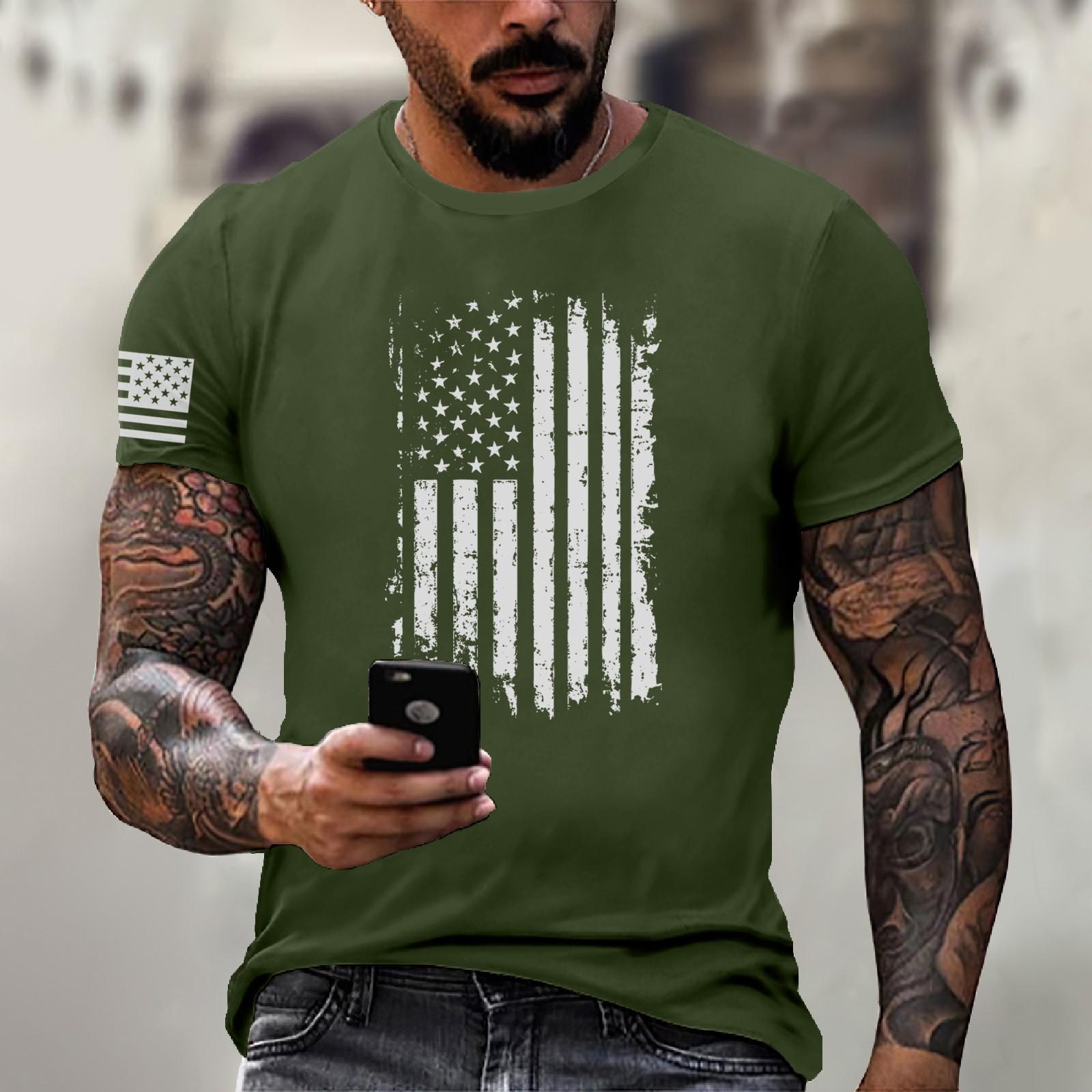 Men s Fashion Casual Short Sleeve Round Neck Independence Day Flag T-Shirt Top L