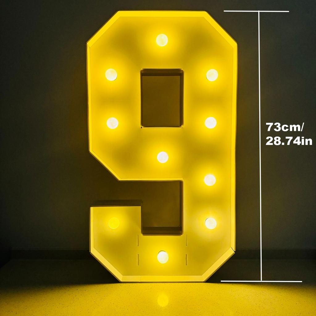 1Pc 73cm Light Up Digital Marquee Frame Yellow Lights KT Board Number 0-9 Plug-in KT Board Party Decorative Birthday Party Anniversary Decoration