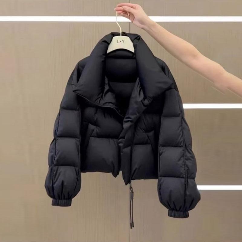 Winter Women's Coat Female Short Korean Style Design Loose Stand-Up Collar Long Sleeves Thick Warm Cotton-Padded Jacket Women