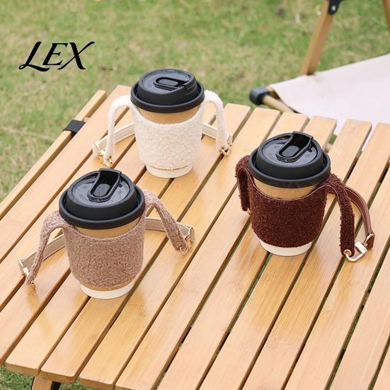 Insulated Cup Cover with Strap Plush Coffee Sleeve, Hand Soft Holder, Drink Carrier for Daily Use Retro Style Warmer Sleeve Autumn And Winter Elastic