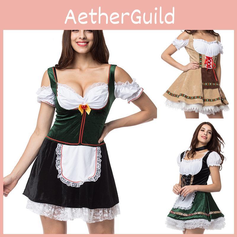 Charming Green V Neck Dirndl Costume Featuring Lace Design Ideal For Oktoberfest Events