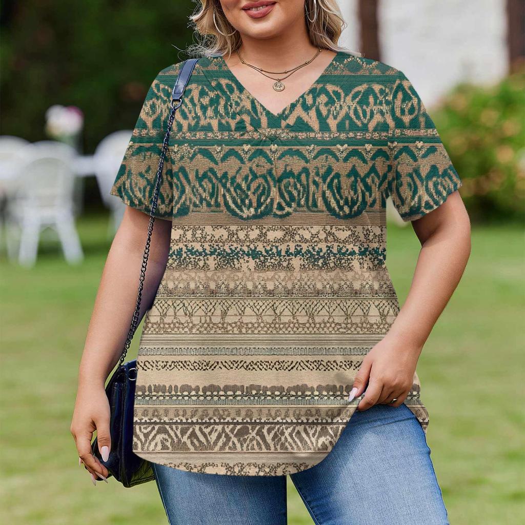 Modische Damen Übergröße Lässige Lockere Kurzarm Elegante V-Ausschnitt Bluse Für die Arbeit