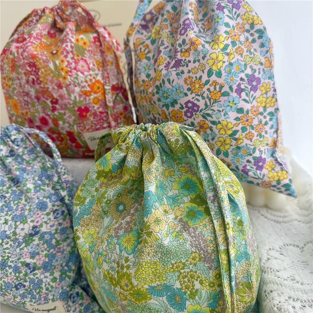 Portable Cotton Makeup Bag Underwear Clothing Flower Print Underwear Drawstring Bags Lightweight Storage Bag Travel