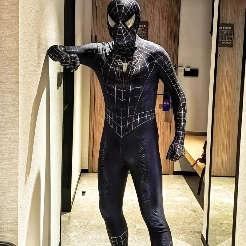 Anime Superhero Toby Black Venom Spider Man Cosplay Tight Jumpsuit Halloween Cosplay Black Spider Costume