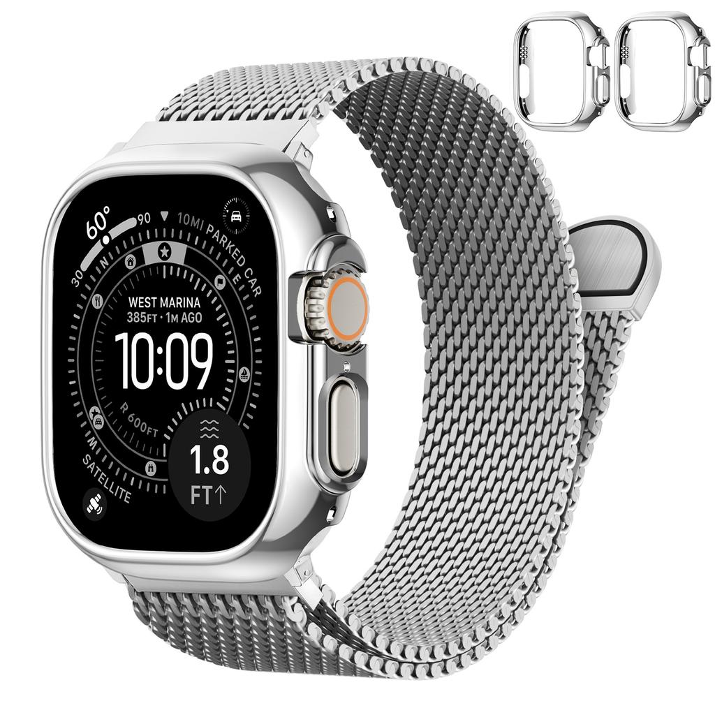 Voor Apple Watch Band Ultra2 3 49mm 45mm 42 46mm 40mm 44mm Milanese Armband iWatch series SE 11 10 9 8 7 Behuizing+Dikke Metalen Band