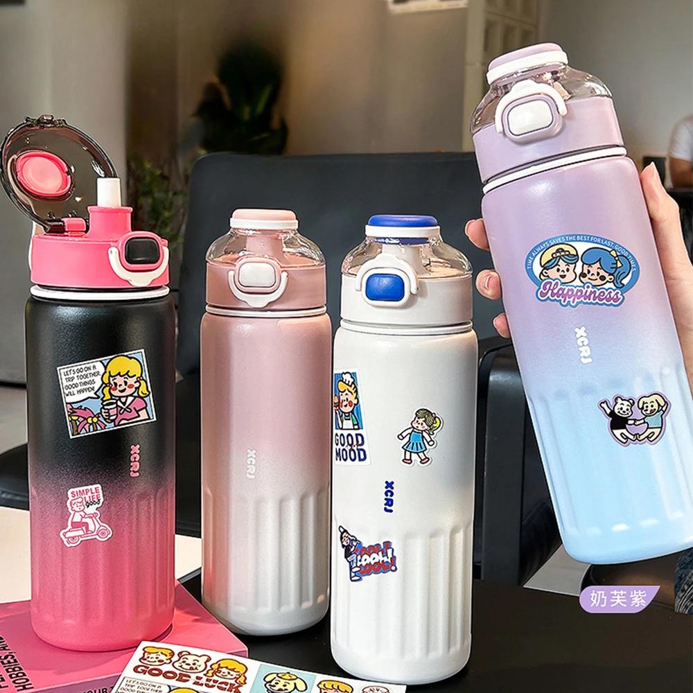 800ml High-value Insulated Cup, New Wear-resistant Straw Cups, Portable Large Capacity Stainless Steel Water Cup Thermos Bottle