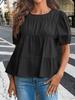 Blusa da Donna in Cotone Babydoll Manica a Sbuffo Smocked Peplo Top Svasato