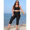 CHARMLEAKS Plus Size Swim Pants for Women High Waisted Swim Capris Waistband Pockets Swim Shorts Swimming Leggings