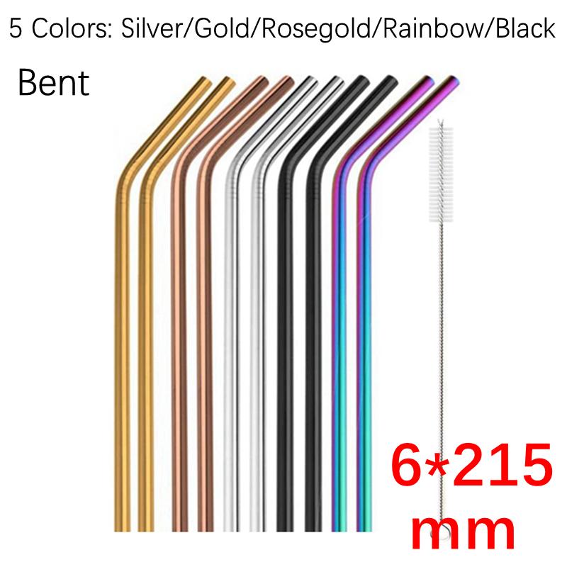 12x215mm Reusable 304 Stainless Steel Drinking Straws Set Eco-Friendly Metal Straw for Smoothie Boba Bubble Tea Milkshakes