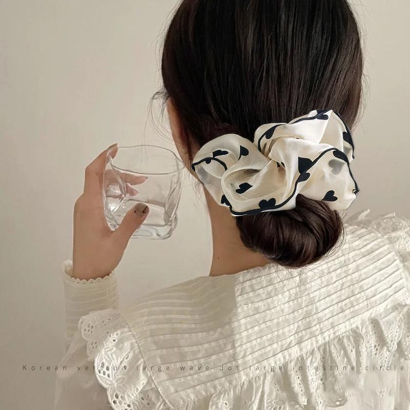 Soft Fabric Scrunchies Hair Tie For Women Girls Round Dot Floral Heart Design Elastic Hair Accessories No Metal Part
