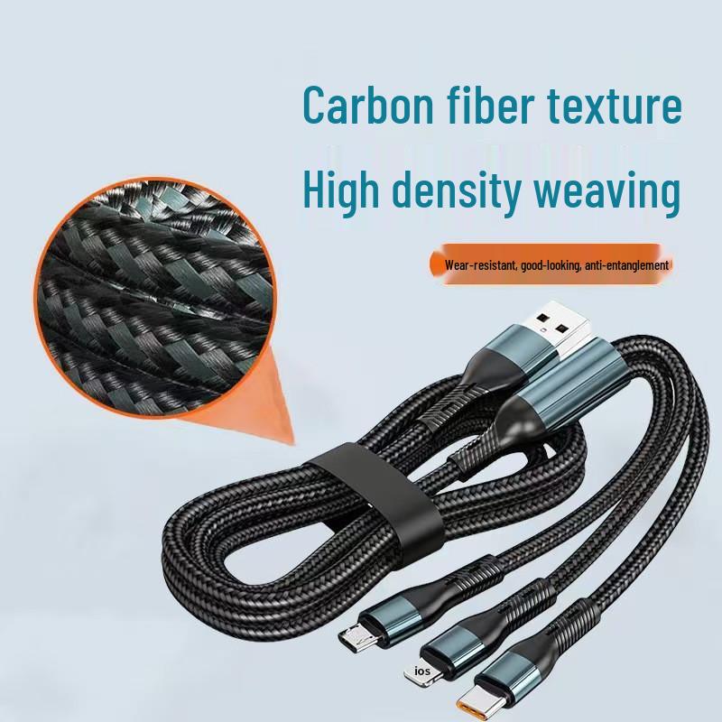 120W Braided Type-C Car Charger: Three-in-One Fast Charging Cable