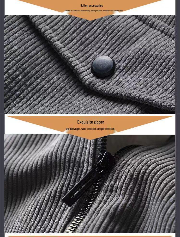 Chaqueta Cárdigan Unisex de Pana con Cremallera y Forro de Terciopelo Plus Otoño/Invierno 2025
