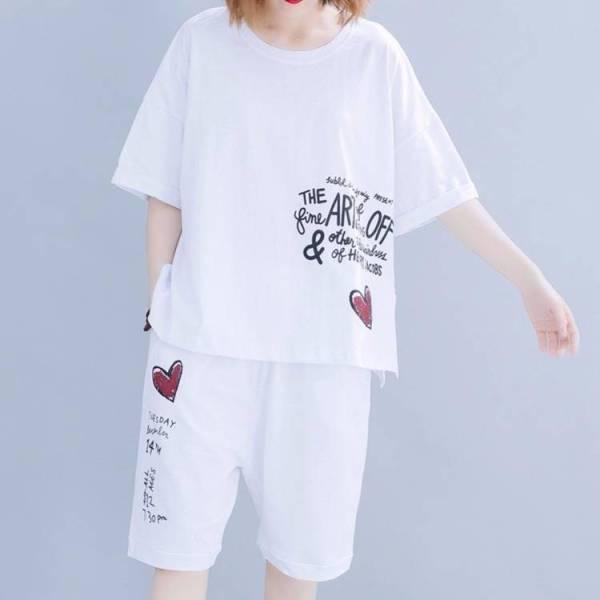 

Женский летний костюм-двойка из Юго-Восточной Азии: Узкая футболка с коротким рукавом и повседневные свободные шорты 3XL белый