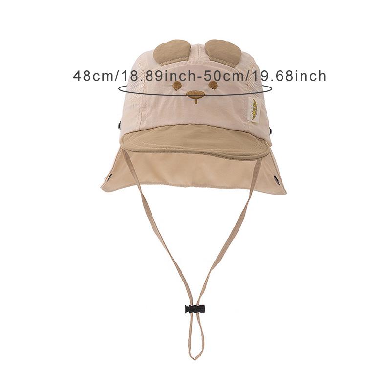 Summer Baby Hat Cartoon Bear Ear Embroidery Quick Dry Fisherman Hats for Boys Girls Neck Protection Kids Hat Breathable