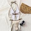 Sexy String Halter Backless Swimwear One Piece Swimsuit Women 2026 Hollow Out Monokini Beige Texture Bathing Swimming Suit Wear