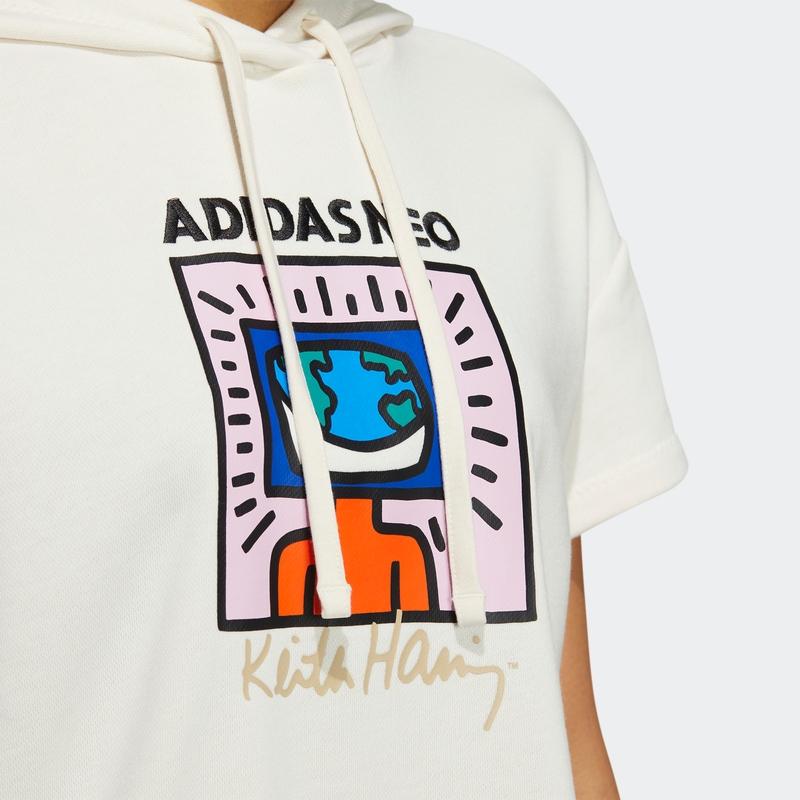 Adidas Neo X Keith Haring Cartoon Print Hoodie American Retro T-Shirt Women Tops White HD7255