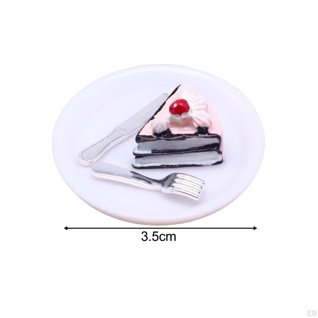 Dollhouse Dessert Cake with Plate, Kitchen Accessories, Miniature Doll Toys for