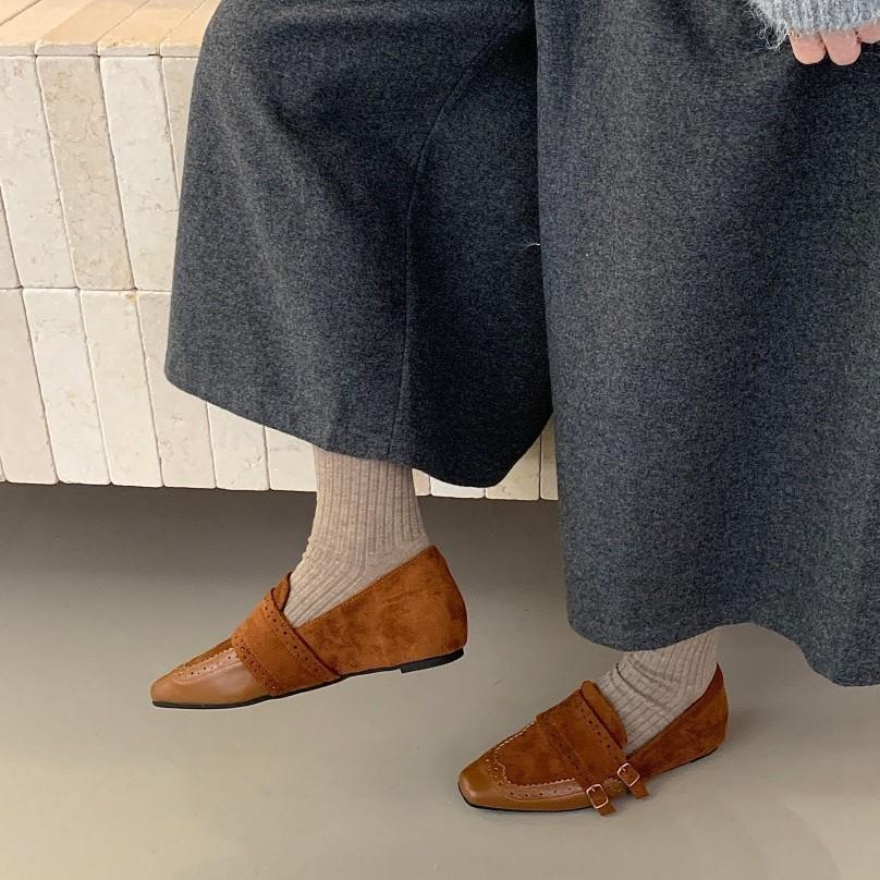 Square Head Inner Height Increase Plush Shoes Outer Wear Women's New Autumn New One-pedal Lazy Shoes Loafers Small Leather