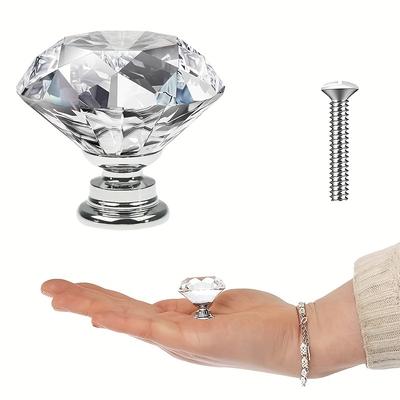 4/10 Stück 30 mm - 1,18 Zoll kristallklare Kommodenknöpfe aus Glas, silberne Diamant-Schubladenknöpfe, Küchenschrankknöpfe für Kommodenschubladen