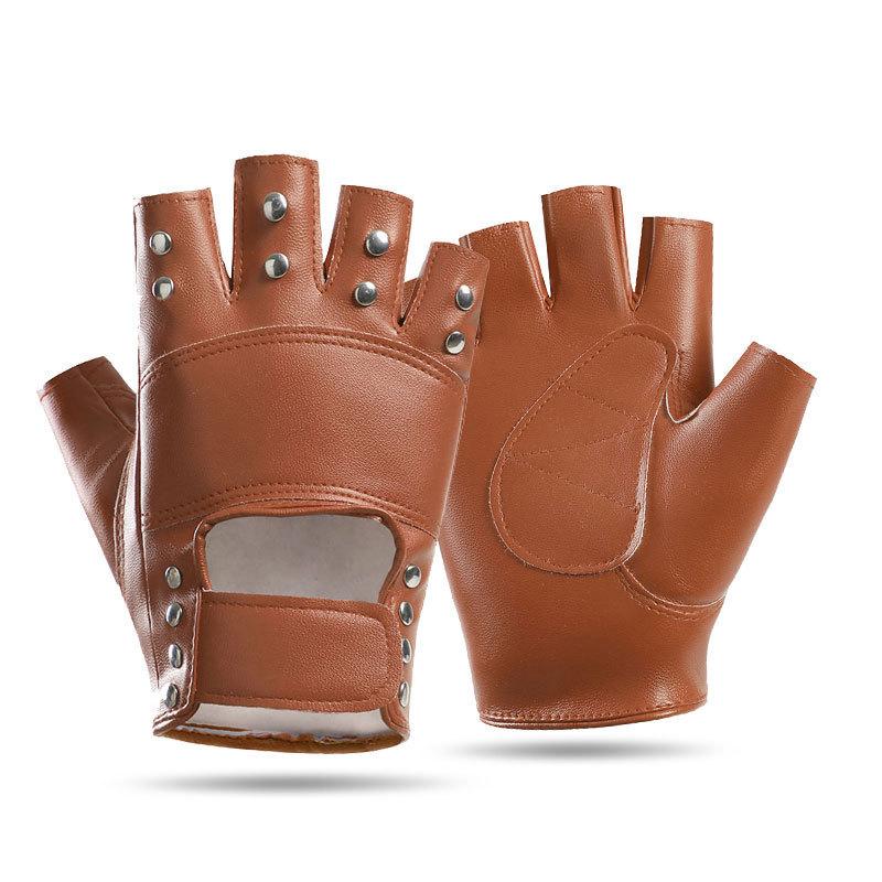 Personalized Rivet Dancing Leather Gloves Half Fingers Bare Fingers Nightclub Performance Ladies Punk Non-mainstream Leather Street Dance Gloves