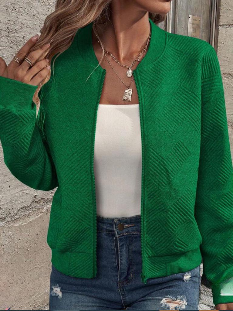 Spring Casual High Neck Zipper Knit Cardigan Women's Long Sleeve Chic Coat