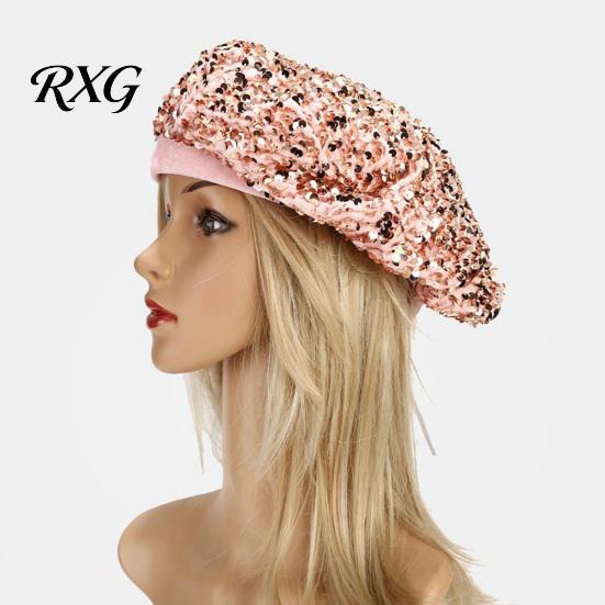 Vielseitiges Outfit-Accessoire Damen Pailletten-Barett, Funkelnde Retro-Künstlerkappe, Stilvolle Lässige Reisekappe Verstellbare Malerhaube für Straßenfest Täglich