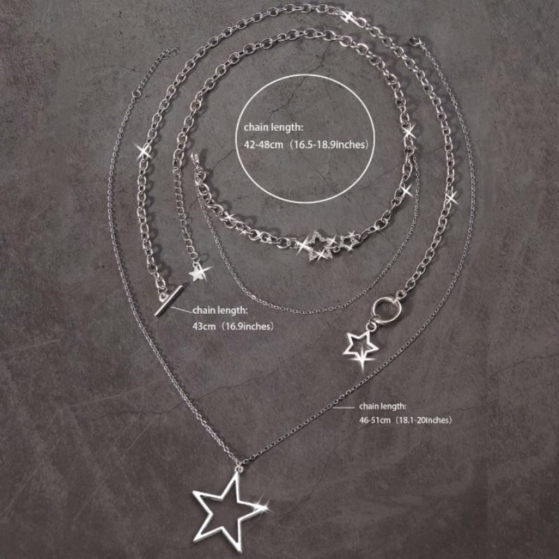 Trendy Y2K Star Pendant Necklace Vintage Goth Simple Multi Layered Metal Chain Necklace Women Charm Statement Jewelry Gifts