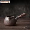 Japanese Style Gilded Iron Glaze Charcoal Stove Tea Brewing Lifting Beam Pot Open Flame Burning Rough Pottery Side Hanlde Kettle