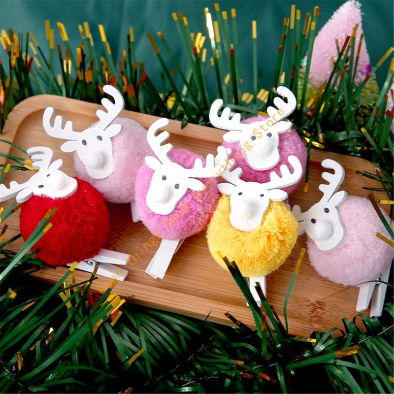 2 PIÈCES Clips en Bois de Rennes de Noël pour Notes Clip en Peluche Douce pour Porte-Photos pour Décoration de Sapin de Noël Mur de Photos 55KF