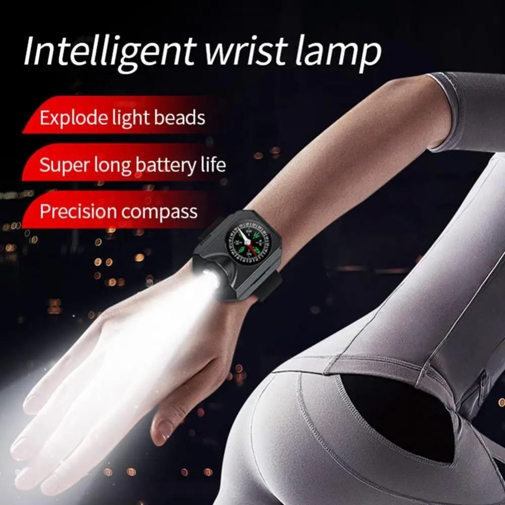 LED Wristwatch Flashlight Multi‑Functional Wristlight USB Rechargeable Wrist Watch Torch Light Power Display 4 Modes for Sports