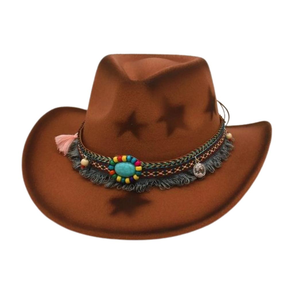 European And American Cross-Border Hot-Selling Men'S And Women'S Curled-Brimmed Jazz Hats, Tibetan Top Hats, Grassland Western Cowboy Hats, Turquoise