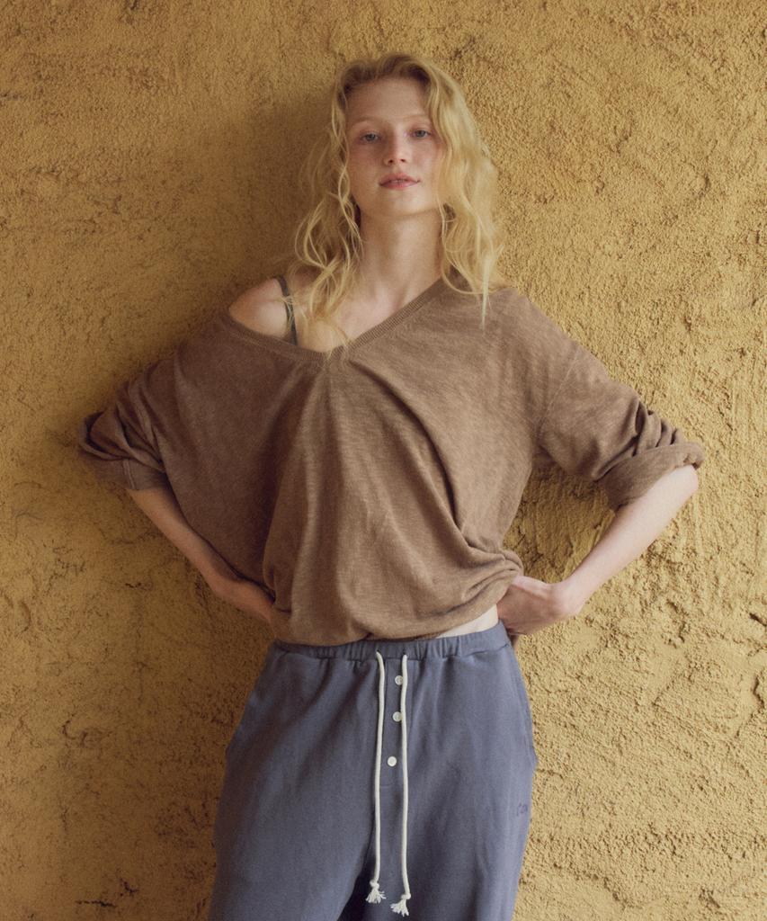 CITTA Slub Deep V-Neck Knit_Ctk270(Brown)