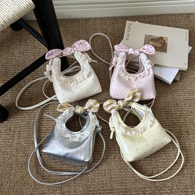 Floral-patterned Little Girl Handbag - Cute Checkered Bow Crossbody Bag - Mini Children's Bag