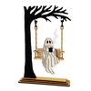 Halloween Swingy Skeleton Ornament Creepy Tree Swing Ghost Wooden Table Sign with Base Home Office Desktop Party Decoration