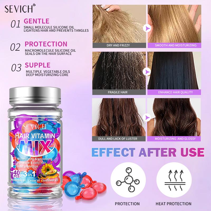 Lot de 40 capsules de vitamines pour cheveux, mélange d'huiles de traitement pour cheveux, réparation des cheveux abîmés, lisses, sérum de soin, complexe de kératine nourrissant