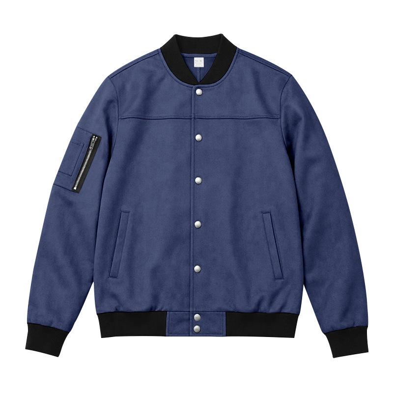 Autumn and Winter Men's Suede Solid Color Patchwork Casual Sports Stand Up Collar Button Jacket Long Sleeved Jacket Cardigan