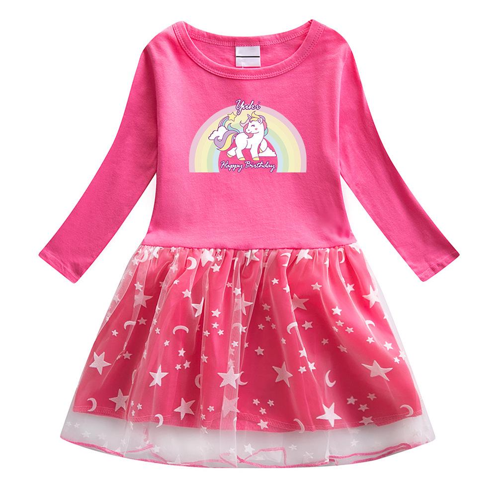 Unicorn Princess Long Sleeve Dress for Girls - Stylish Spring/Autumn Skirt