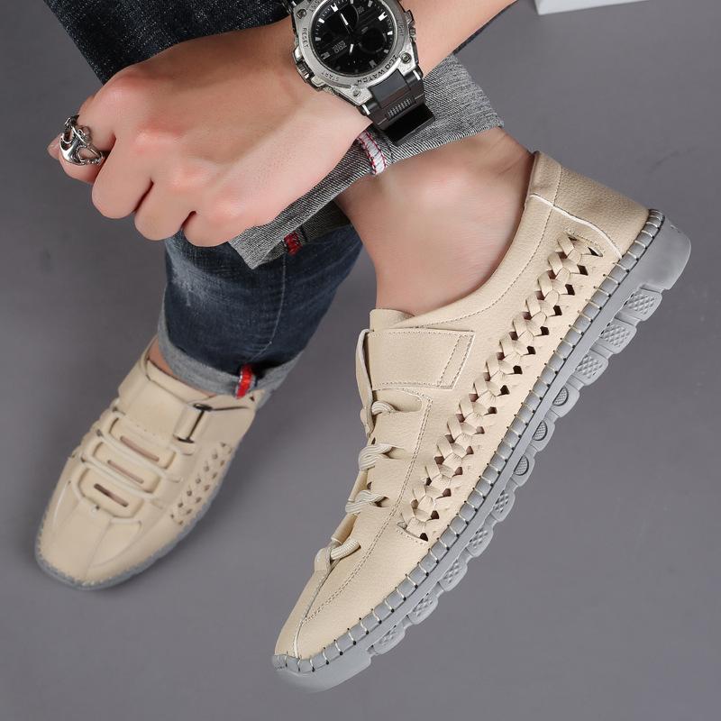 Men's Sandals Hollow Hole Shoes Breathable Casual Leather Shoes 2025 New Summer Men's Shoes Leather Soft-soled Leather Sandals