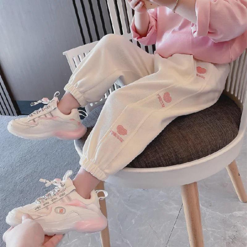 Spring & Autumn 2024 New Girls' Casual Plus Velvet Sports Sweatpants