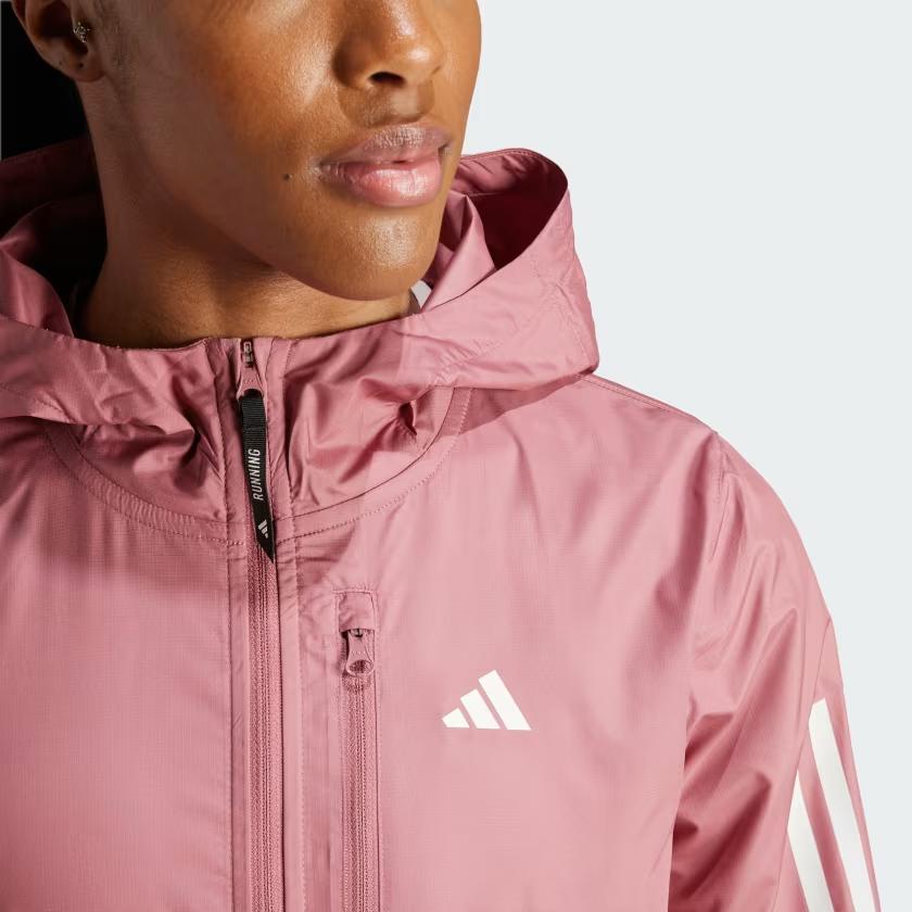 adidas Own The Run Jacket Reflective Stripe Windbreaker Hooded Zip Long Sleeve Jacket Women Jacket Deep-Red IM5403