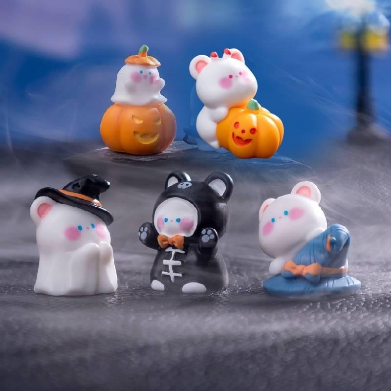 Entzückender Halloween-Bär und Elf Mini-Figuren Harz Handwerksdekorationen DIY