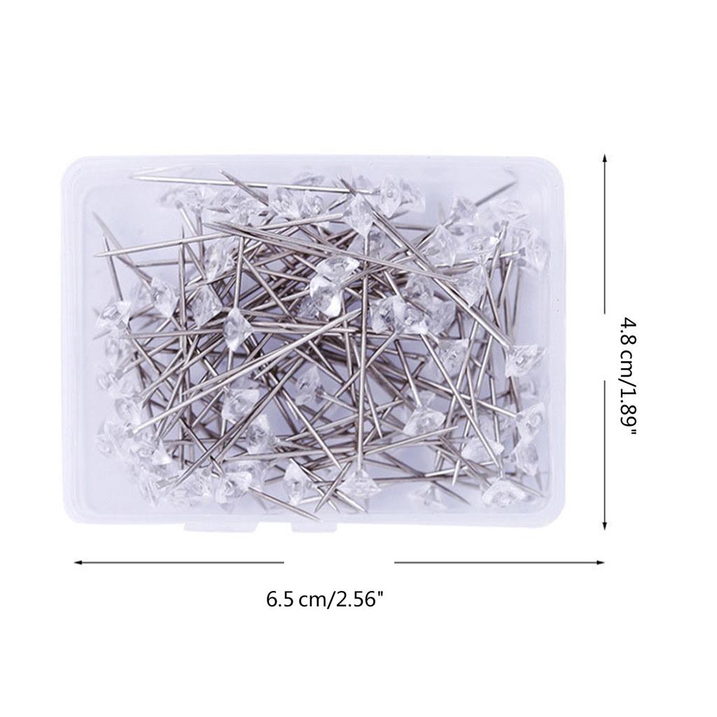 50/100Pieces Diamond Head Pushpin Transparent Map Pin for Cork Board Sewing Pins for Fabric Clothing DIY Sewing Crafts