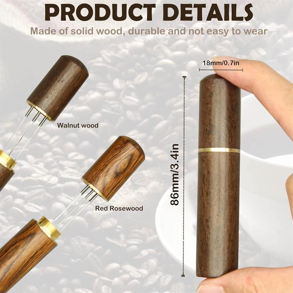 Set of 2 Espresso Stirrer Tool Set Coffee Powder Needles Wood Handle Coffee Powder Stirrers Wood Material for Coffee