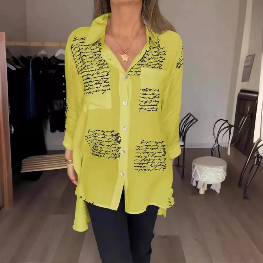 Spring Summer European and American Fashionable Women's Loose-fit Shirt with Sexy Print