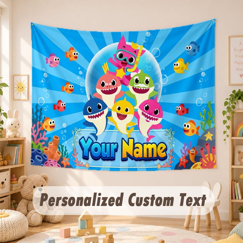 Custom Name Text Tapestry,Baby Shark Boho Wall Hanging, Decorative Backdrop Tapestry For Room