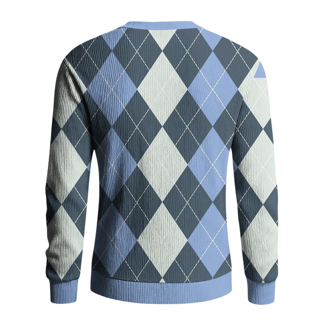 Pulôver Masculino de Tricô Canelado de Manga Comprida e Gola Redonda