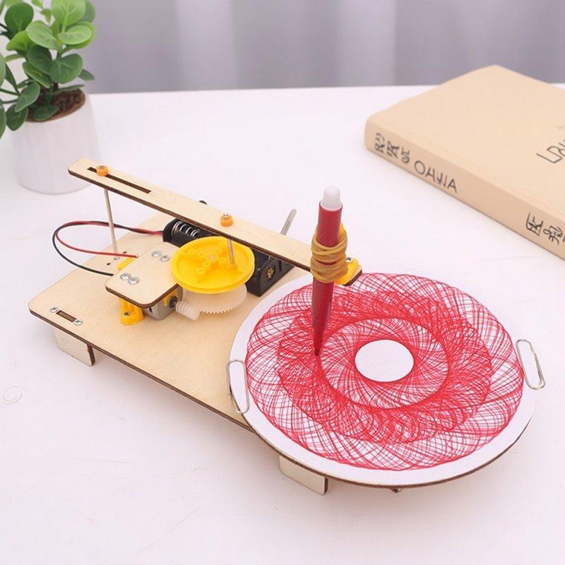 DIY Creative Wooden Electric Plotter Drawing Robot STEM Kids Model - Automatic Painting Science Electronics Kits Experiment