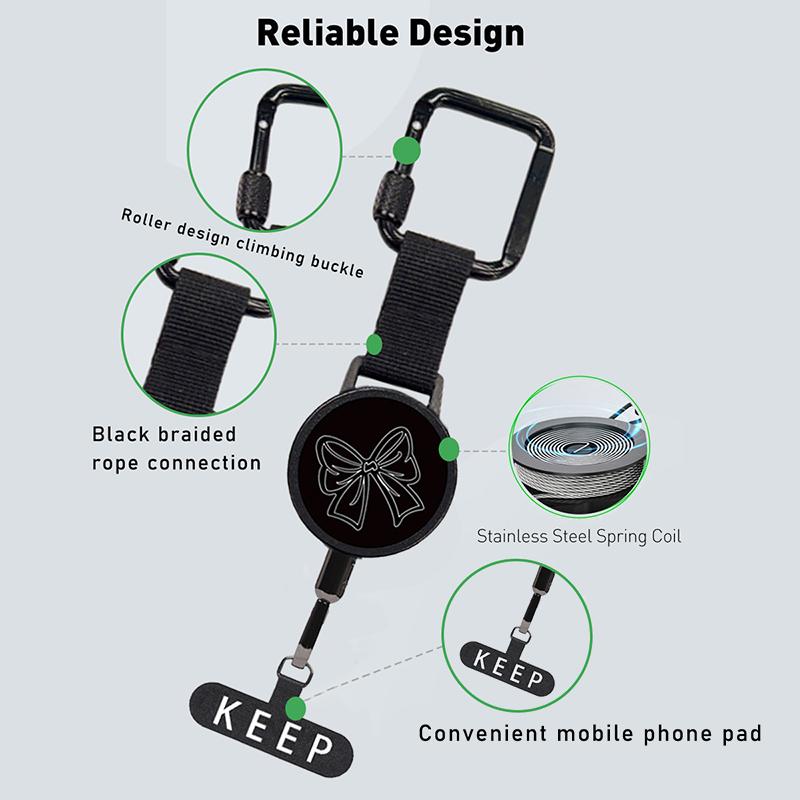 Outdoor Anti-Theft Retractable Phone Lanyard,Steel Cable Phone Tether With Locking Carabiner,Built-In Stand,Adjustable Strap