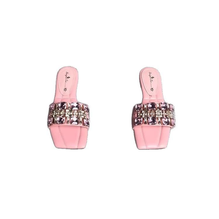 Fashion fairy wind flash rhinestone sandals wear 2025 summer with skirts casual open-toed slippers increase height
