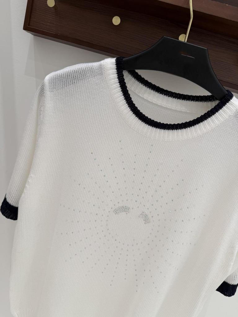 European Style Rhinestone Round Neck Knit Short Sleeve Casual Top - Summer 2026